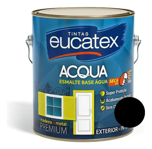 Tinta Esmalte P/ Metal Eucatex Acqua Brilhante 900ml Preto 