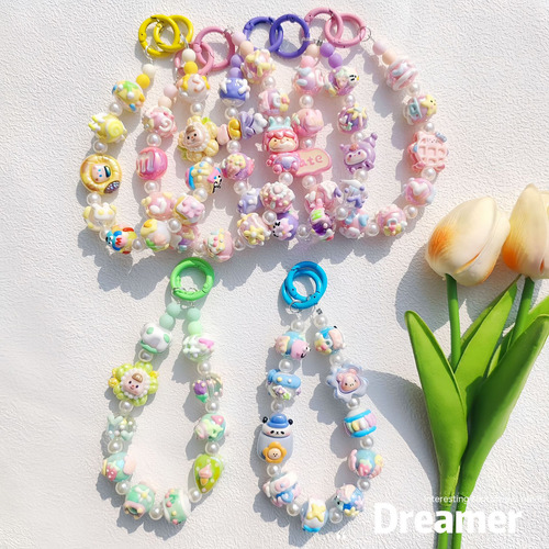 Cadena Para Celular Hecha A Mano Diseño Kawaii + 2 Almohadil Lila2