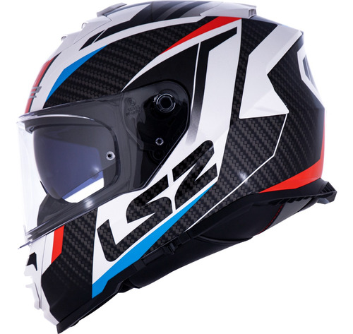 Capacete Ls2 Ff800 Racer Preto Azul Vermelho Viseira Solar