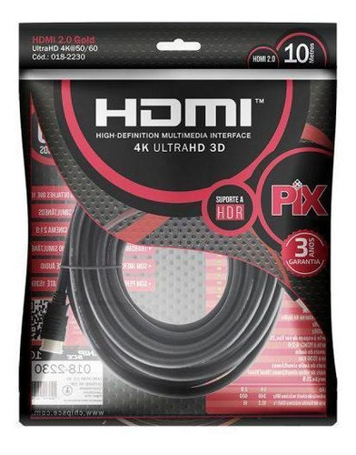 10x Cabo Hdmi Pix 2 Metros 2.0 4k 19 Pinos 018-2222