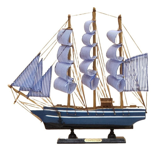 Imagem 2 de 2 de Barco Navio Decorativo 32 Cm - Madeira Maciça - Montado