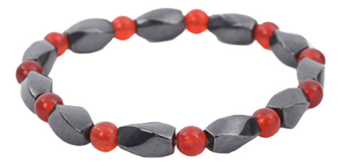 Pulsera De Hematita Natural Con Perlas De Ágata Roja Para Mu