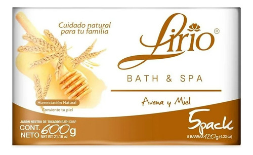 Jabón De Tocador Lirio Bath & Spa Avena Y Miel 5 Pzas De 120