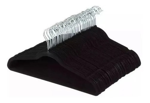Set De 50 Ganchos Para Ropa Color Negro Con Terciopelo