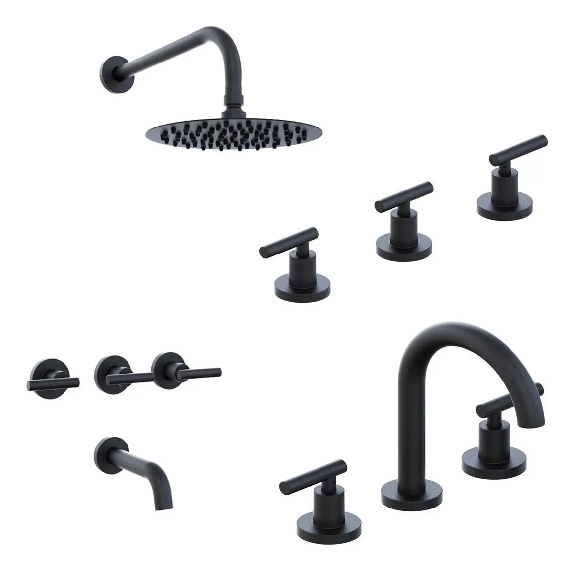 Kit Grifería Sun Lever Hidromet Lavatorio Bidé Ducha Negro