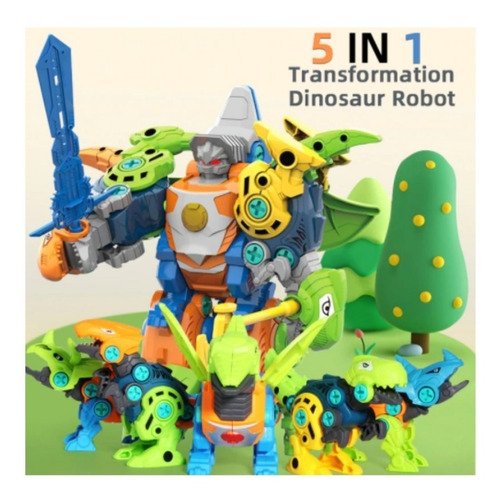 Imagem 2 de 5 de 5 Bonecos Dinossauros Que Viram Robo 5 Em 1 Robo Dino