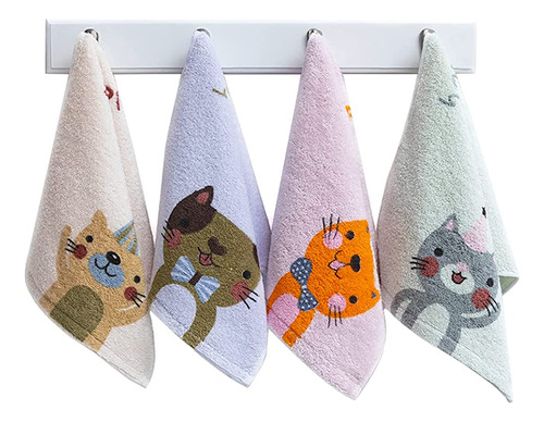 Kissvian 4-pack Cartoon Cat Hand Bath Towel Set, Fingertip B