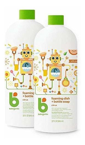Imagen 1 de 10 de Babyganics Espumantes Plato Y Botella De Jabón, Citrus, 32 O