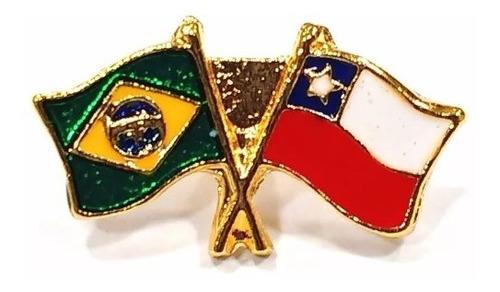 Bótom Pim Broche Bandeira Brasil X Chile Folheado A Ouro