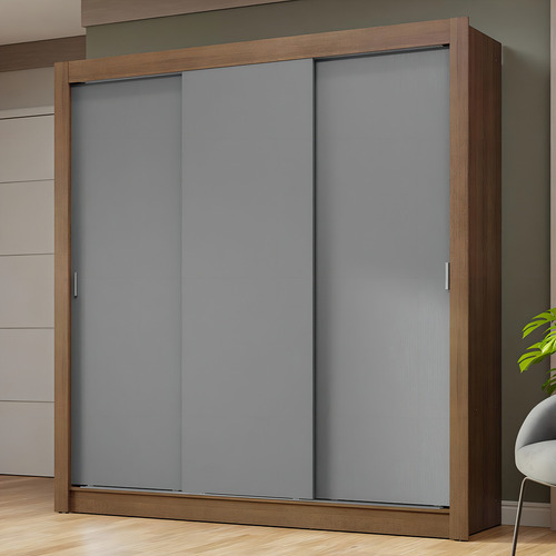 Guarda-roupa Casal 3 Portas De Correr Nobre Madesa Cor Rustic/Cinza