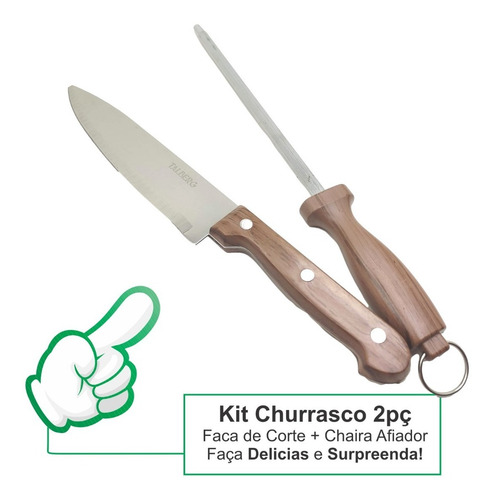 Imagem 2 de 7 de Kit Churrasco Faca Chaira Afiador Aço Inox Cabo Plástico 2pç