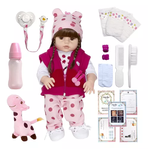 Bebe Reborn Silicone Menina Girafinha Com Carrinho Infantil - USA