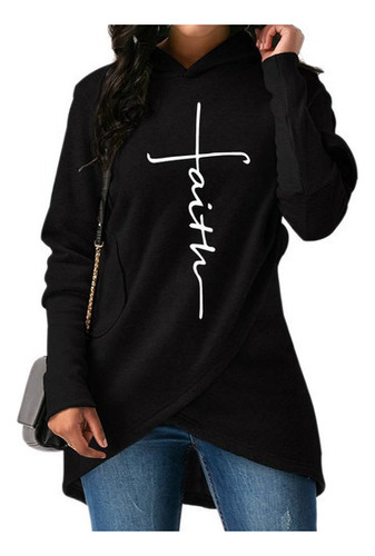 Moletom Feminino Com Capuz E Bolso Com Estampa Faith