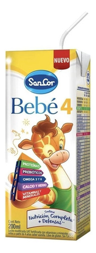 Leche de fórmula líquida sin TACC Mead Johnson SanCor Bebé 4 sabor vainilla en brick de 1 de 200mL a partir de los 4 años