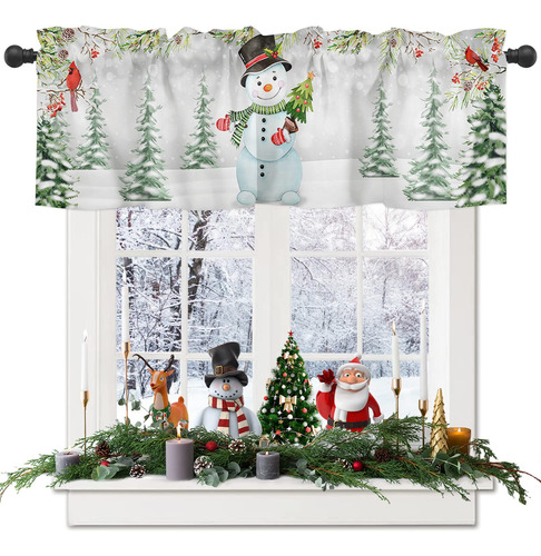 Cenefa Muñeco Nieve Navidad Cortina Ventana Diseño Pajaro 1