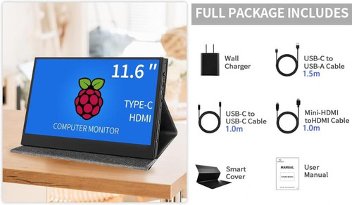 Wanlusiri Mini Monitor De 11,6 Polegadas Tela Raspberry Pi