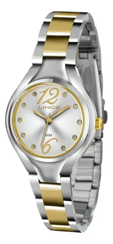 Reloj Lince LRTJ057l S2ks para mujer con correa plateada/dorada, color bisel plateado, color de fondo plateado