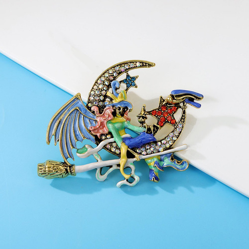 Broche Bruja Y Luna Bruja Que Miente En El Ramillete De La L