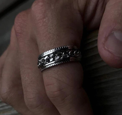Anillo Acero Inoxidable Con Spin Cadena Cubana