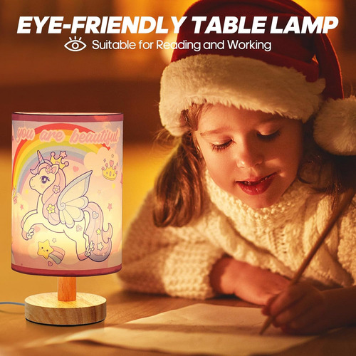Lámpara De Mesita De Noche De Unicornio, 3 Colores Regulable