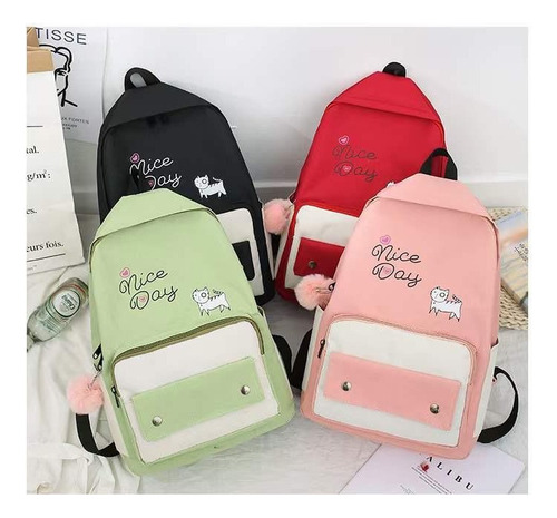 4 Em 1 Mochila Bolsa Necessaire Estojo Feminino Nice Day Cor Rosa