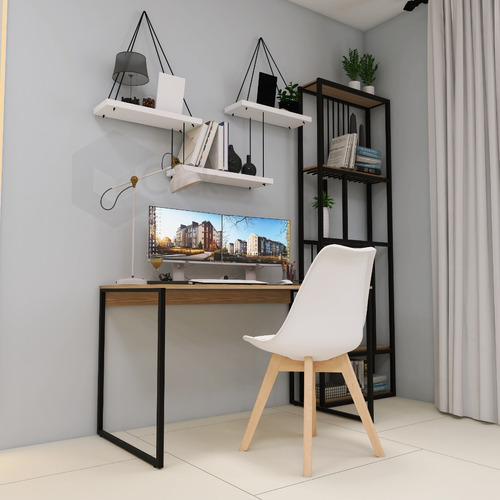 Mesa S/prateleira 1,20 Home Office + 1 Cadeira Saarinen. Cor Branco