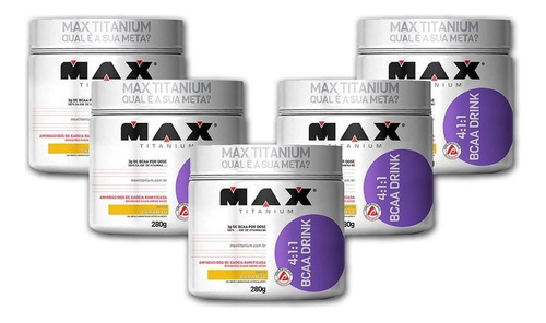 Kit 5x Bcaa 4:1:1 - 280g Drink Laranja - Max Titanium