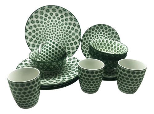 Vajilla 16 Piezas Cerámica Elegante Royal Haus Resistente Color Verde Flor