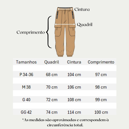 Calça Feminina Sarja Cargo Jogger Com Elástico Cintura