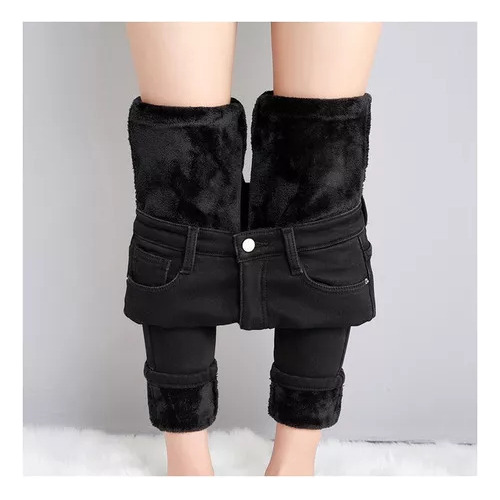 Pantalones De Mezclilla De Invierno Elásticos De Felpa Cálid