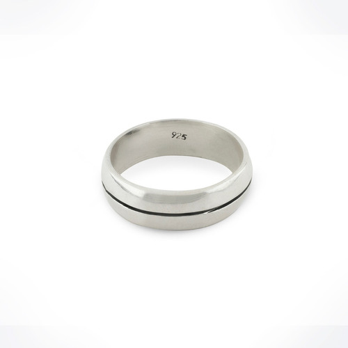 Anillo Argolla Con Linea Negra Para Hombre De Plata Ley .925