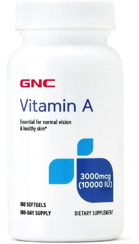 Vitamina A 3000 Mcg (10000 Iu) Gnc 180 Cápsulas Blandas