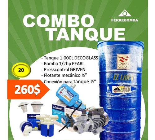 Combo Tanque 1000lt Deco Glass, Accesorios,bomba 1/2hp Pearl