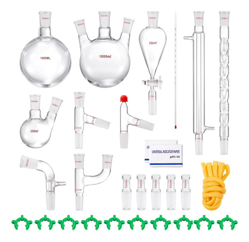 Kit Matraz Fondo Redondo 1000 Ml Destilación Ebullición Lab