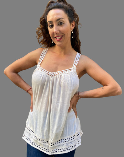 Blusa Musculosa Detalles Broderie Amplia Excelente Calidad