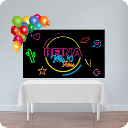 Banner Fondo Candy Bar Cumpleaños Neon Party 100x50