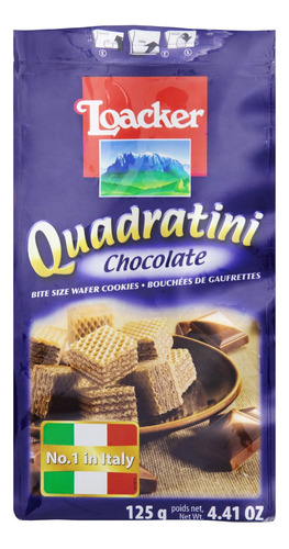 Mini Biscoito Wafer Recheio Creme de Chocolate Loacker Quadratini Pacote 125g