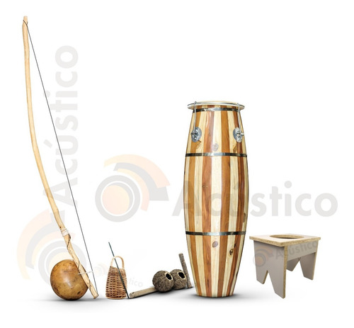 Berimbau C/ Baqueta E Caxixi + Agogô + Atabaque 80cm Suporte