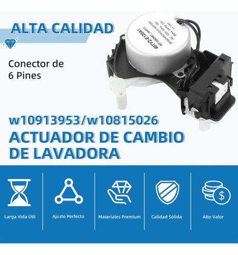 Selenoide Lavadora Compatible con Whirlpool Maytag Kenmore, 6 Pines Fivgace W10913953
