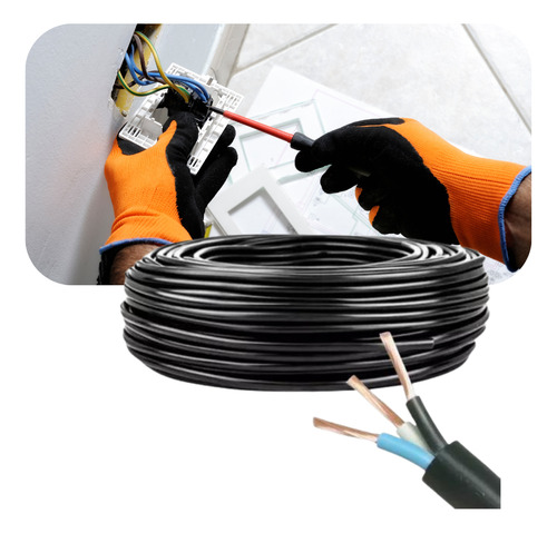 Fio Cabo Eletrico Pp 3x1,50 Rolo Com 100m Flexivel Preto..
