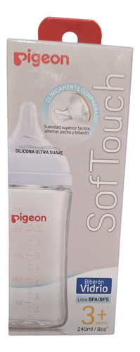 Mamadera De Vidrio Boca Ancha 240 Ml Pigeon Transparente