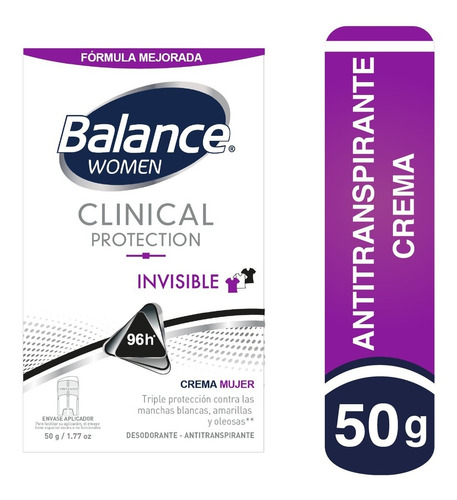 Imagen 1 de 4 de Desodorante Balance Crema Clinical Invisible Mujer 50gr