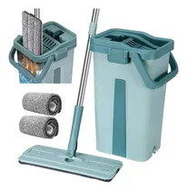 Comprar Mopa Lampazo Plano Everest Mop Trapeador Con Balde 2 Almohadillas Centrifugador Gira Celeste