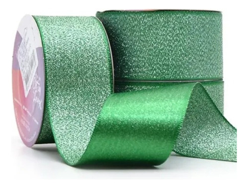 Rolo Fita De Cetim Lurex Brilho 38mm 10 Metros P/ Laços Arte Cor verde bandeira