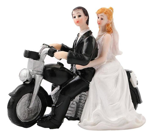 Novia Novio Pareja De Motocicleta Resina Romántico Pastel