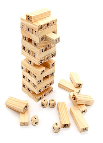 Torre Jenga Pequeño Bloques Dados Madera Juego Niños Adultos