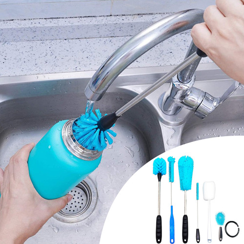 Clean 6 Cepillos Para Botellas Con Acero Inoxidable Y Mango