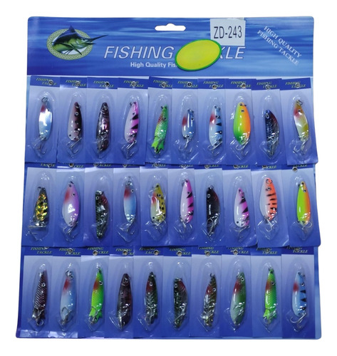 Juego Set 30 Cucharas Pesca, Señuelos Metal Para Rio