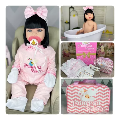 Boneca Bebê Reborn 100% Silicone 23 Itens + Bolsa Maternidade