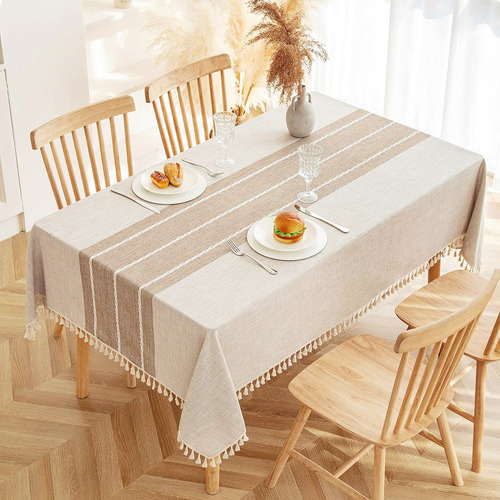 Mantel De Lino Y Algodón, Mantel Rectangular Redondo